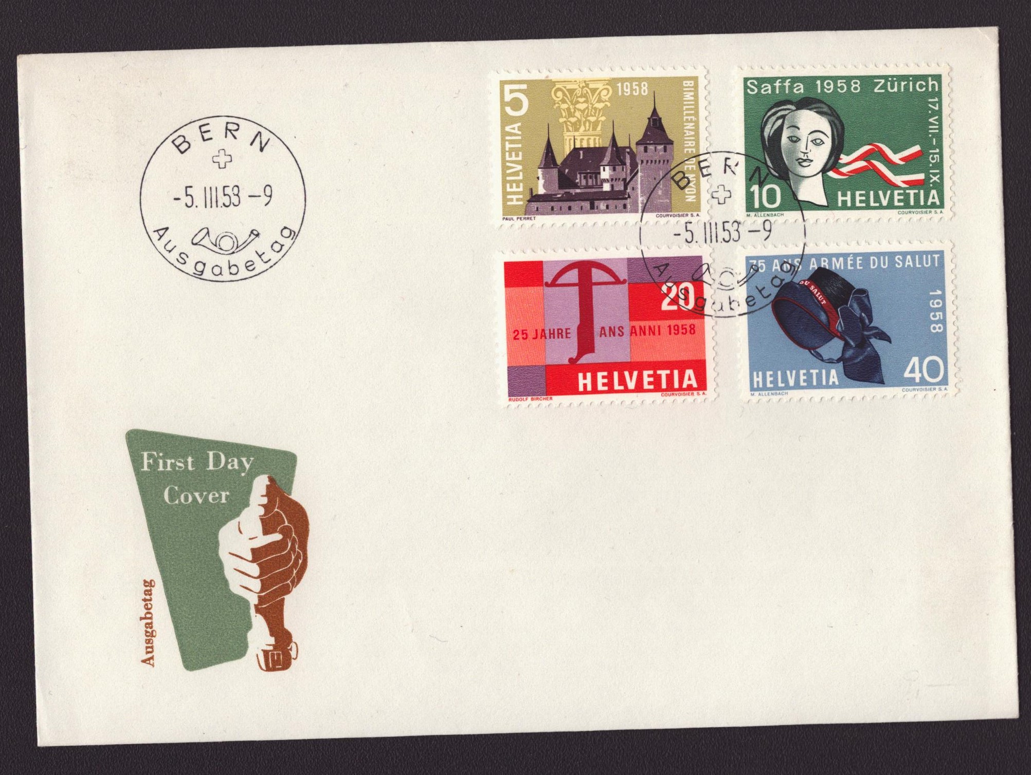 1958 Timbre de propagande 334-337 FDC BERN