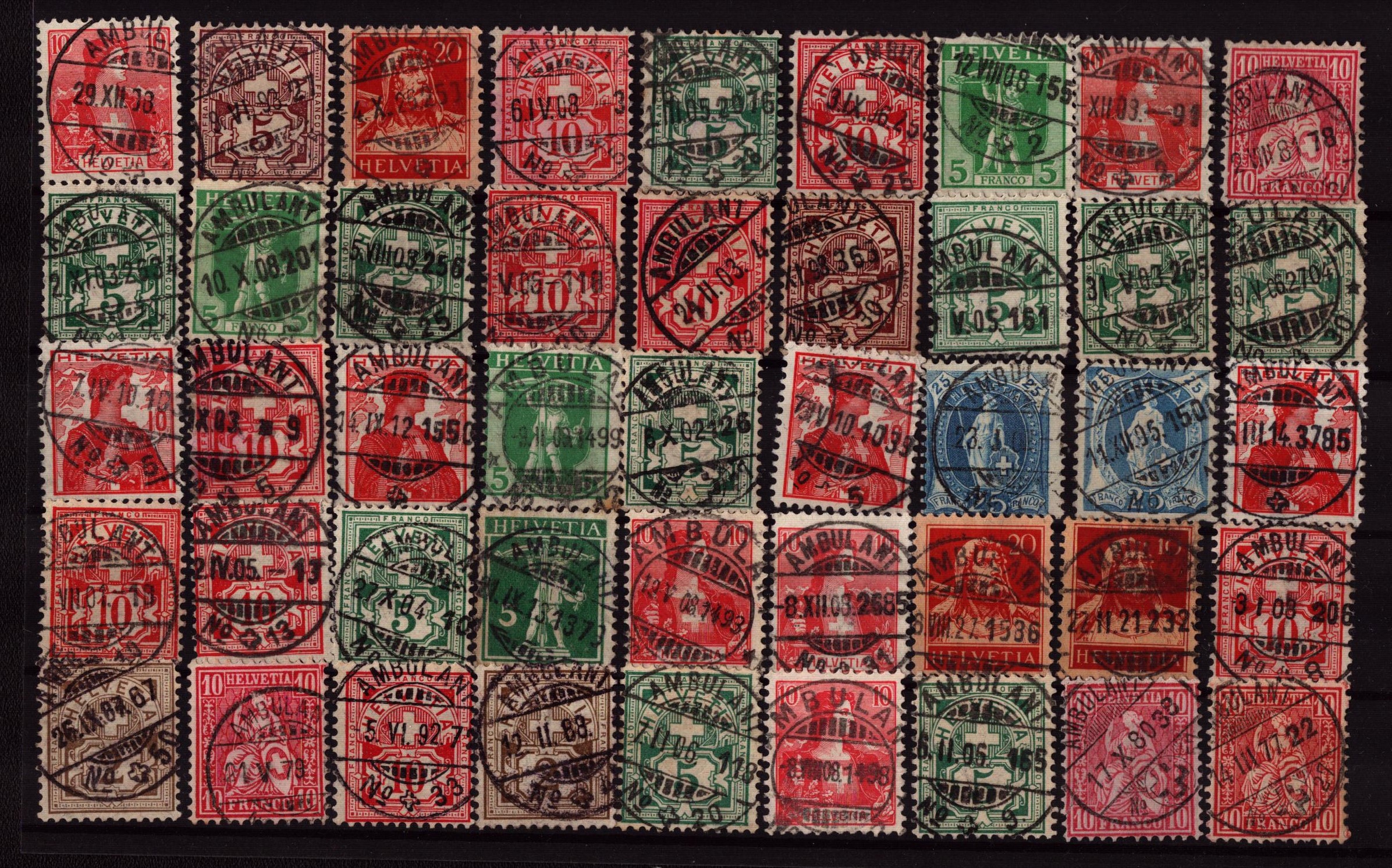 Lot de 45 timbres oblitération LUXE Type Chiffre + Helvétia