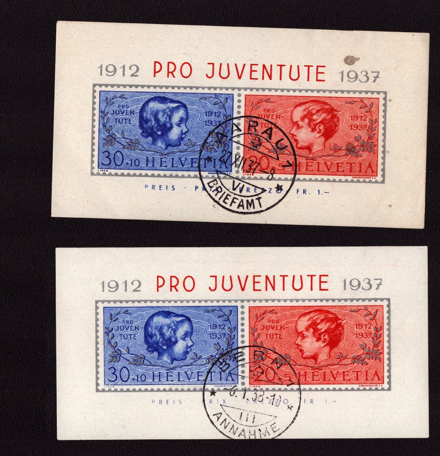 1937 Pro Juventute 2x Block oblitéré