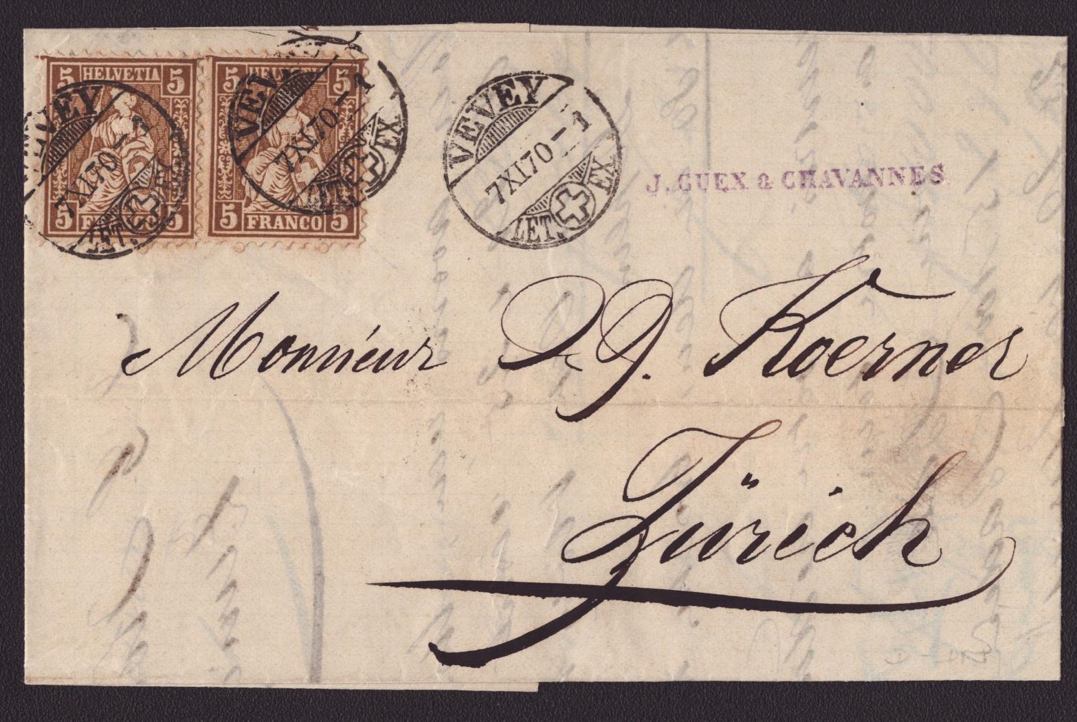2x 30b sur lettre obl. Gr148a VEVEY 