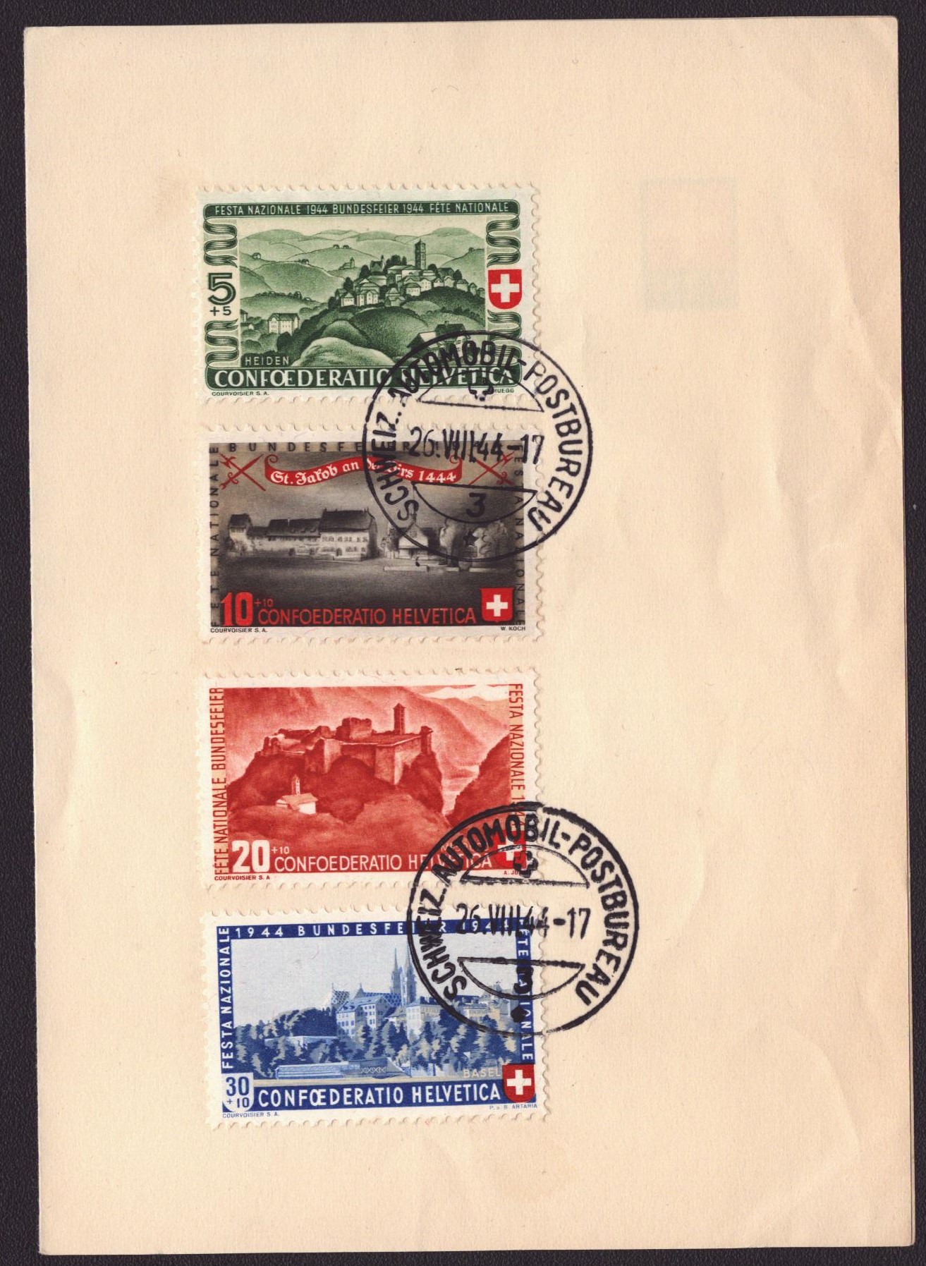 Pro Patria Série 1944 sur feuillet PTT