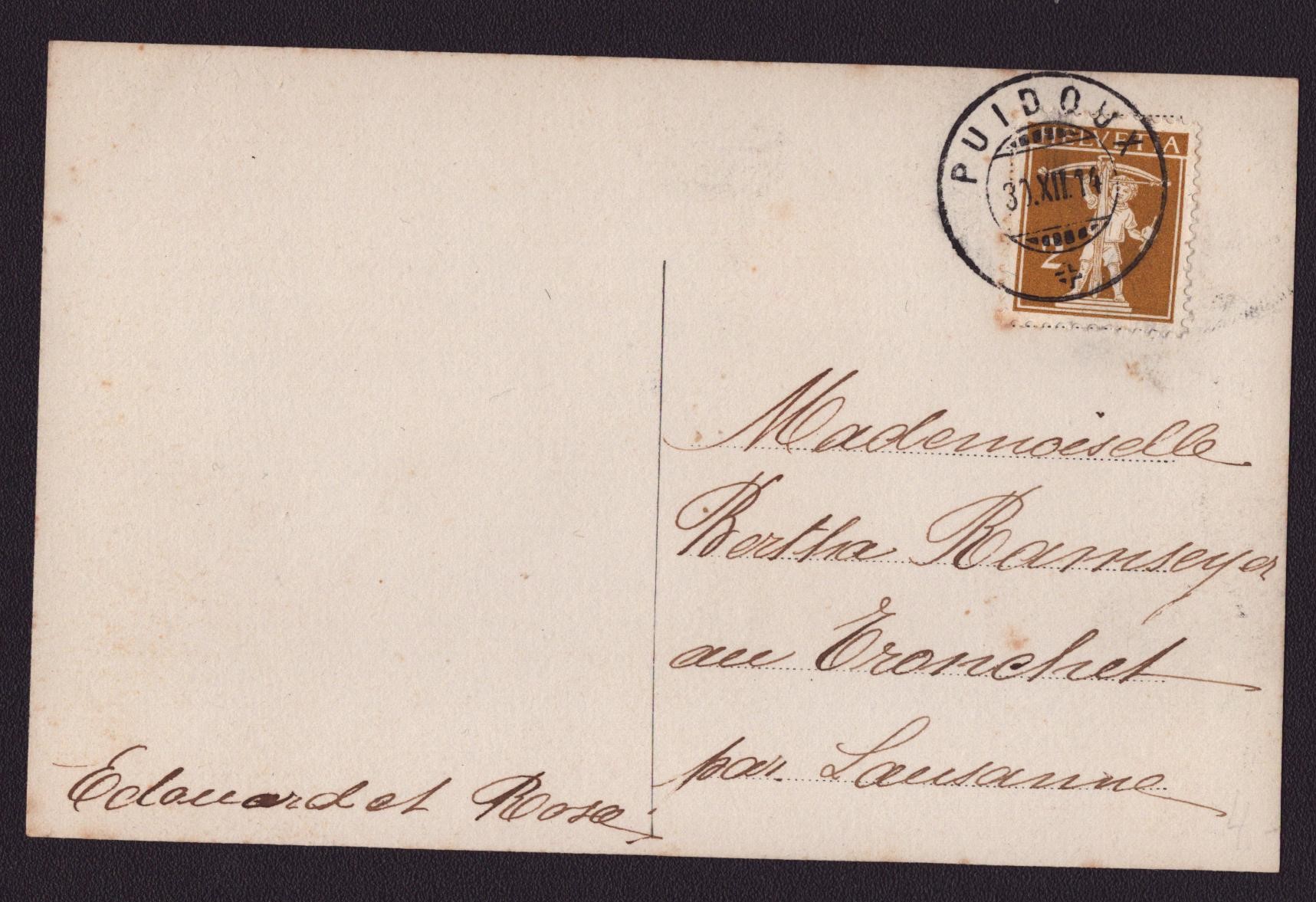 Nr 123 III sur carte postale PUIDOUX 31.XII.14
