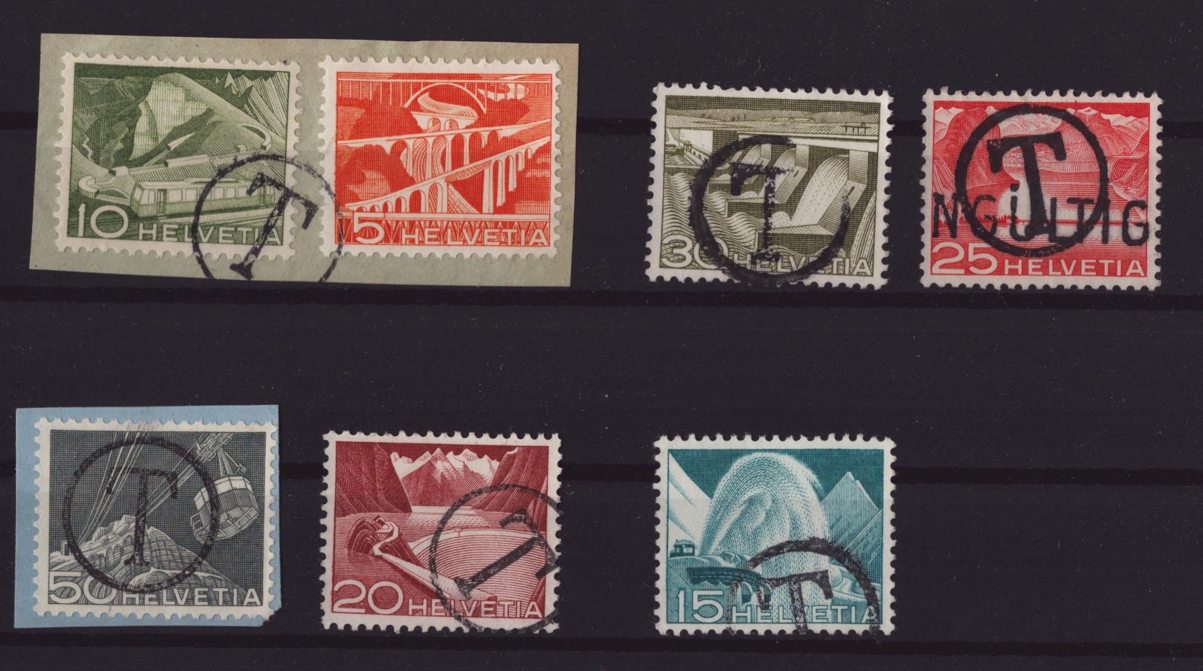 Lot de 7 oblitérations "T"