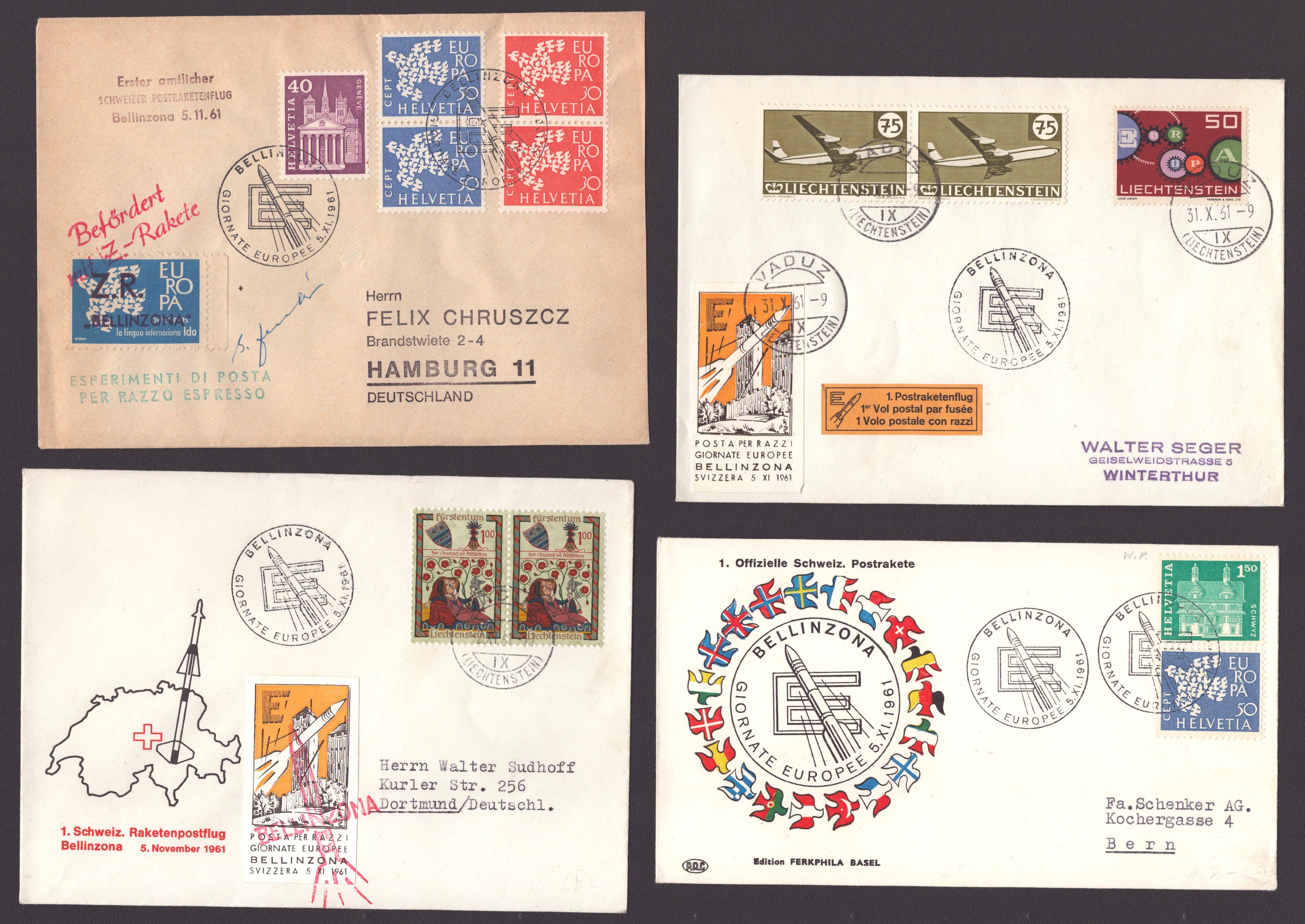 Vol postal par fusée BELLINZONA (vignette)
