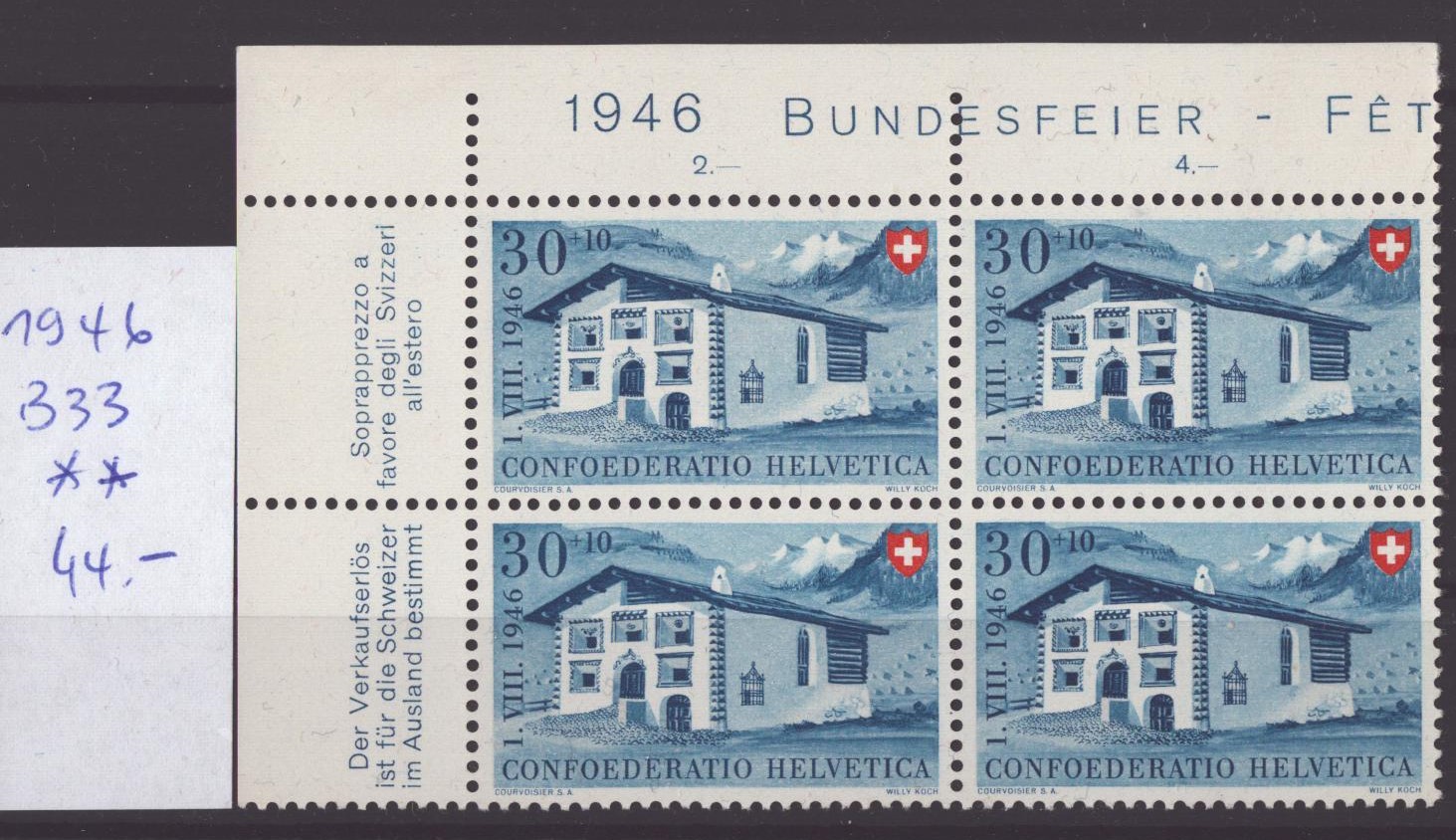 1946 Pro Patria Nr B33 bloc de 4 neuf **