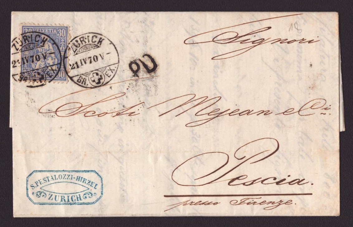Lettre 30ct destination Pescia (FIRENZE)  / PESTALOZZI