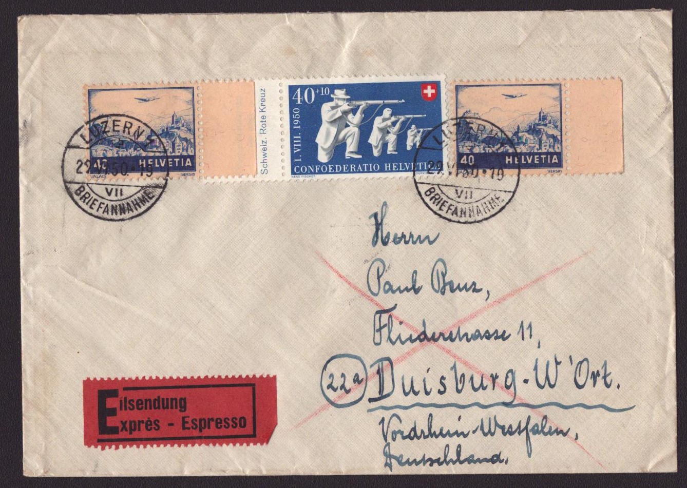 Enveloppe destination DUISBURG-W'ORT (Deutschland)