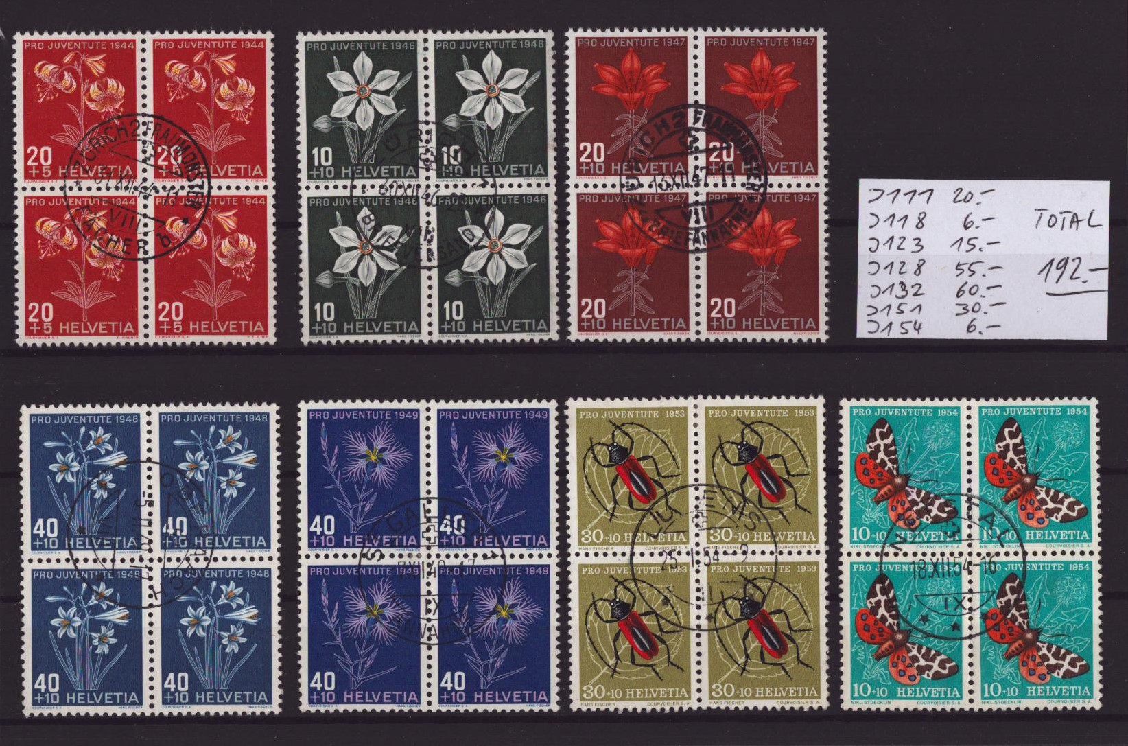Lot de 7 blocs de 4 oblitérés (SBK 192.-)