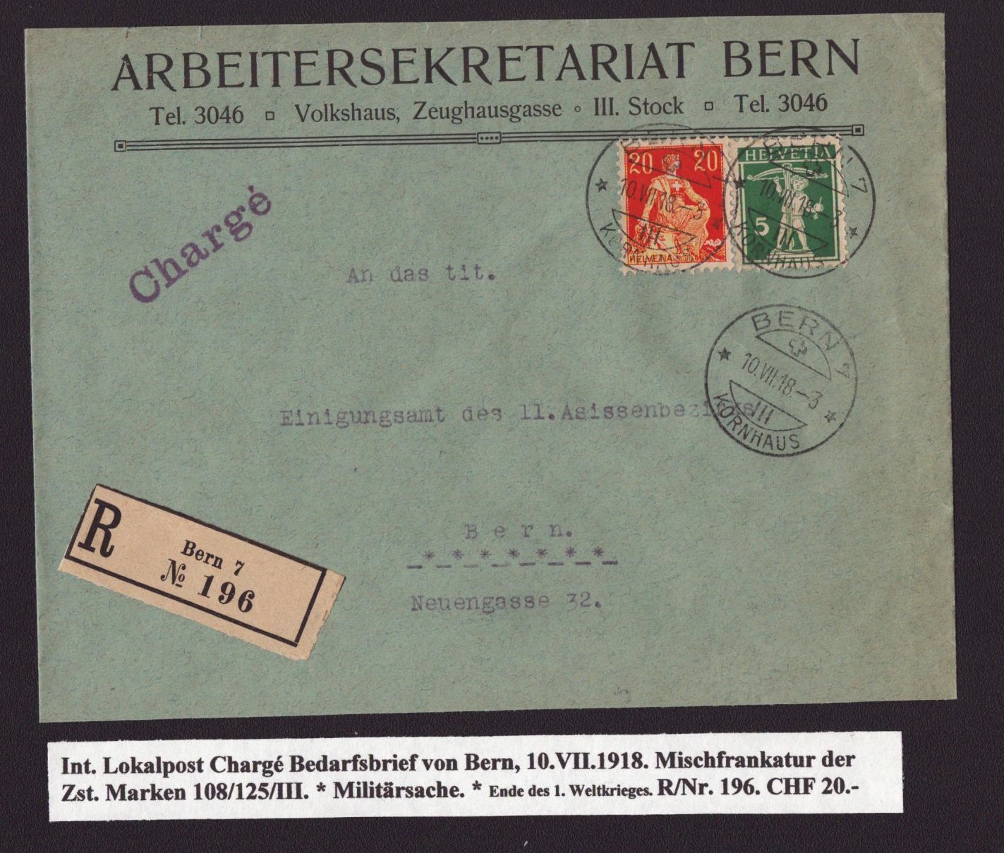 Belle enveloppe Tell + Helvétie 125III/108