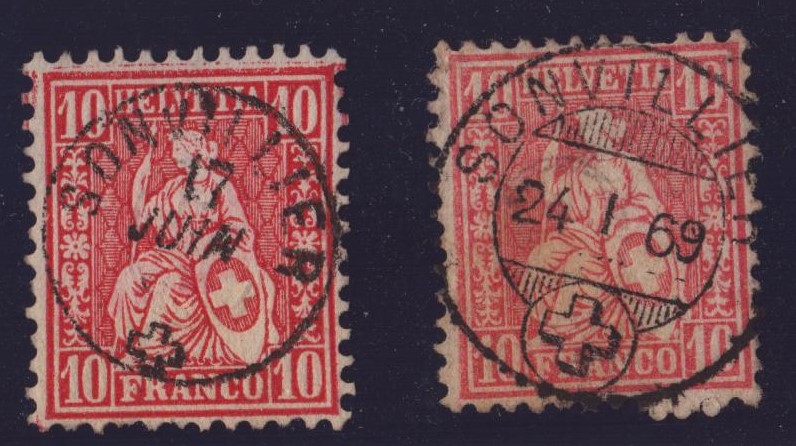 Nr 38 2x Helvétie assise SONVILIER 
