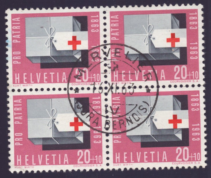 1963 20ct bloc de 4 obl. MERVELIER (JU)