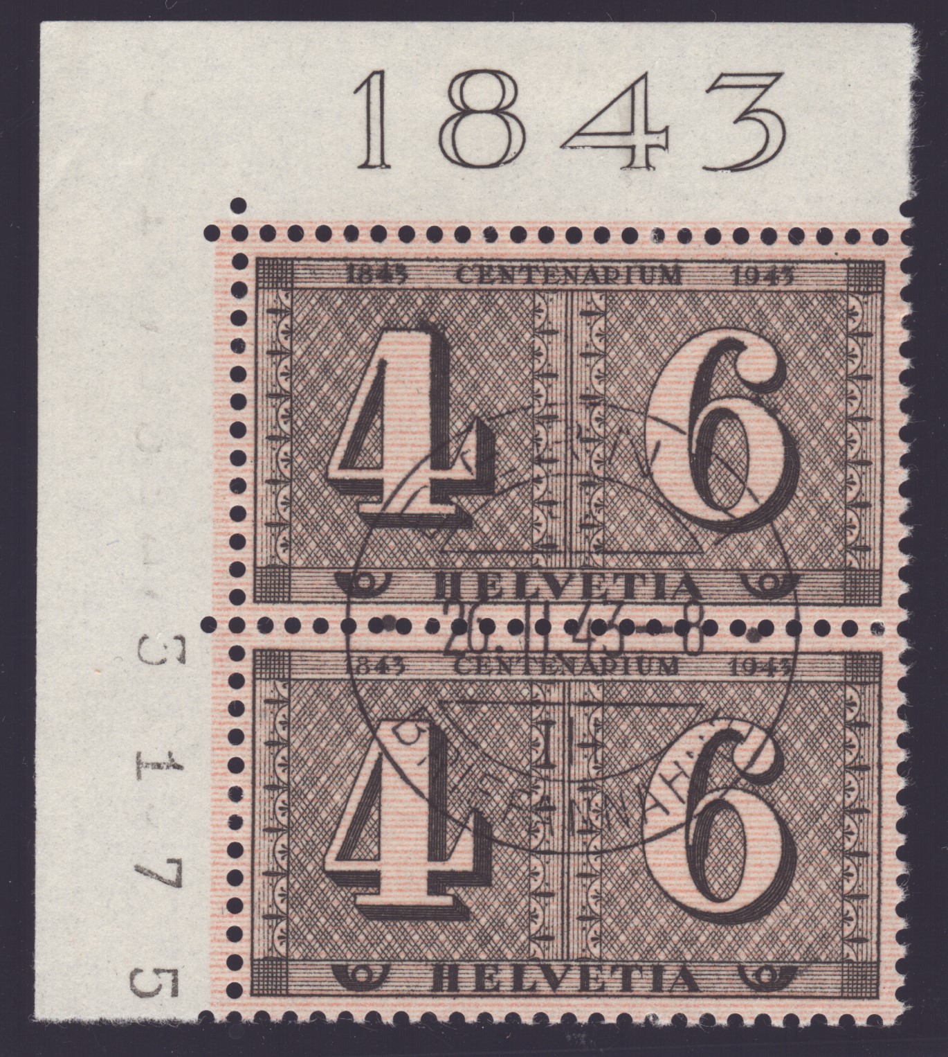 Nr 258 Coin de feuille premier jour ET 26.II.43