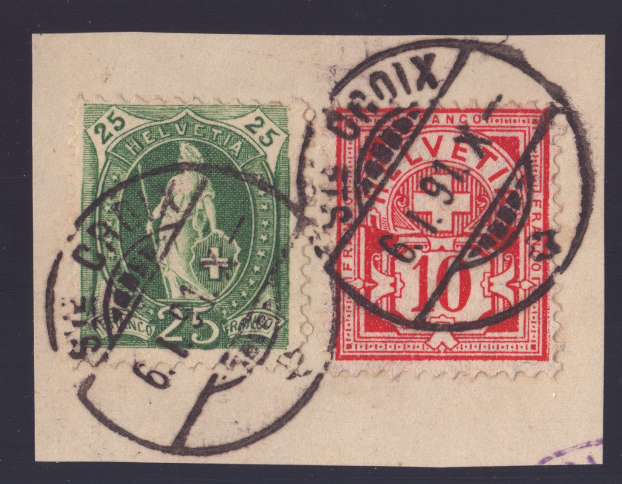 Nr 67A + 61A oblit STE CROIX fragm.