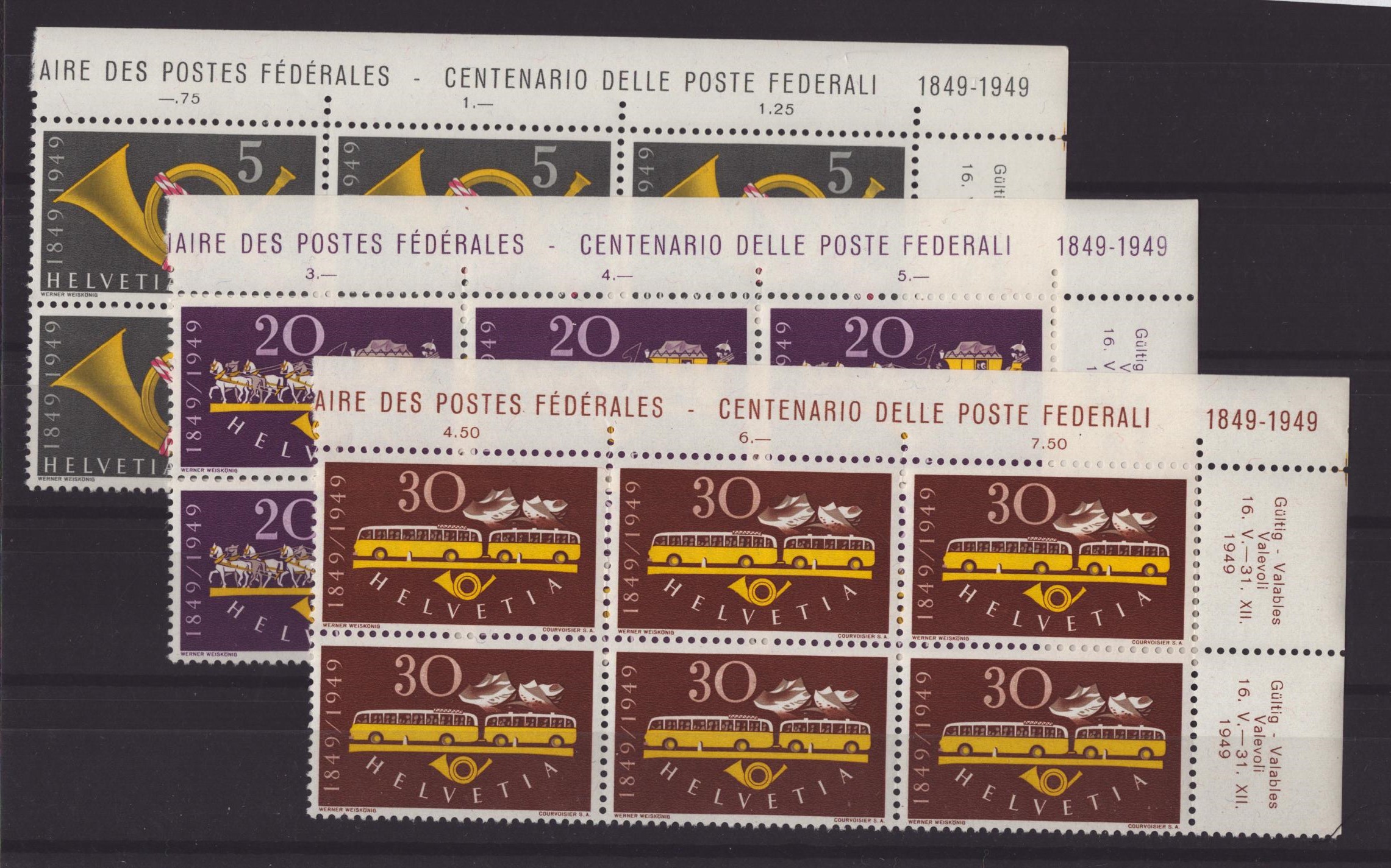 1949 Bloc de 6, coin de feuille
