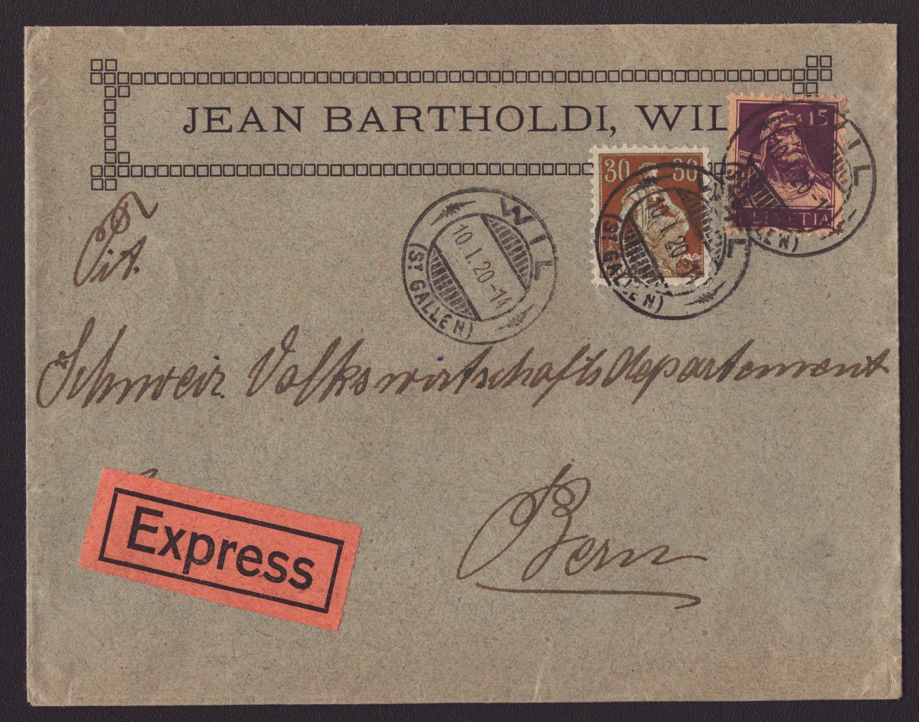 Courrier EXPRESS au départ de WIL pour BERN