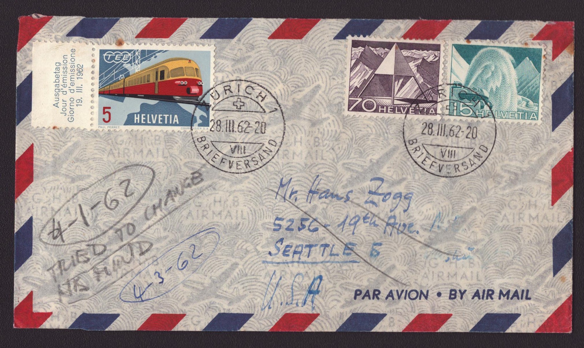 Par Avion - 1962 Dest. Seattle 