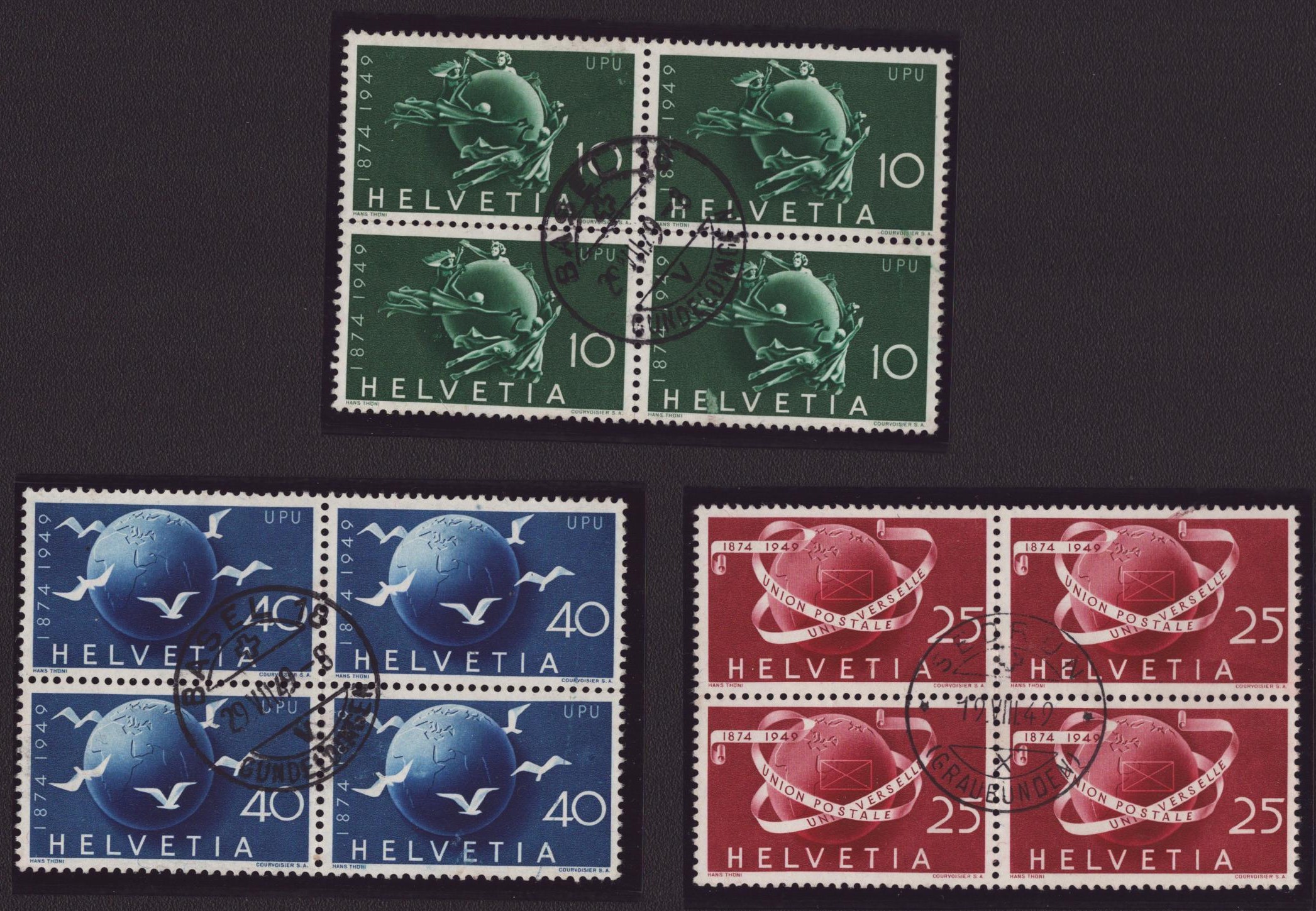 1949 75 ans de l'UPU Série en bloc de 4 (SBK 125.-)