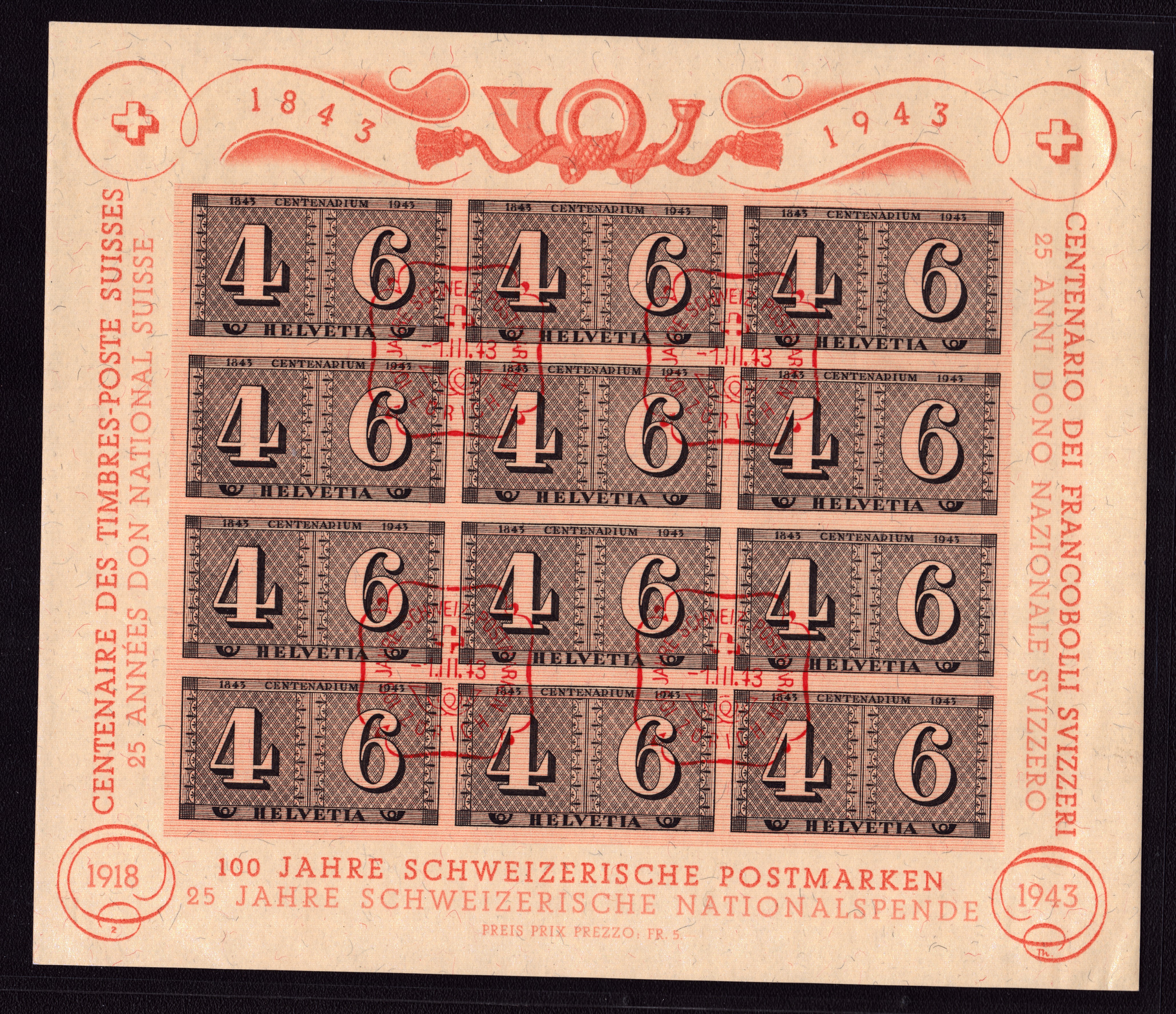 1943 W16 Feuille de luxe oblit. 1.III.43