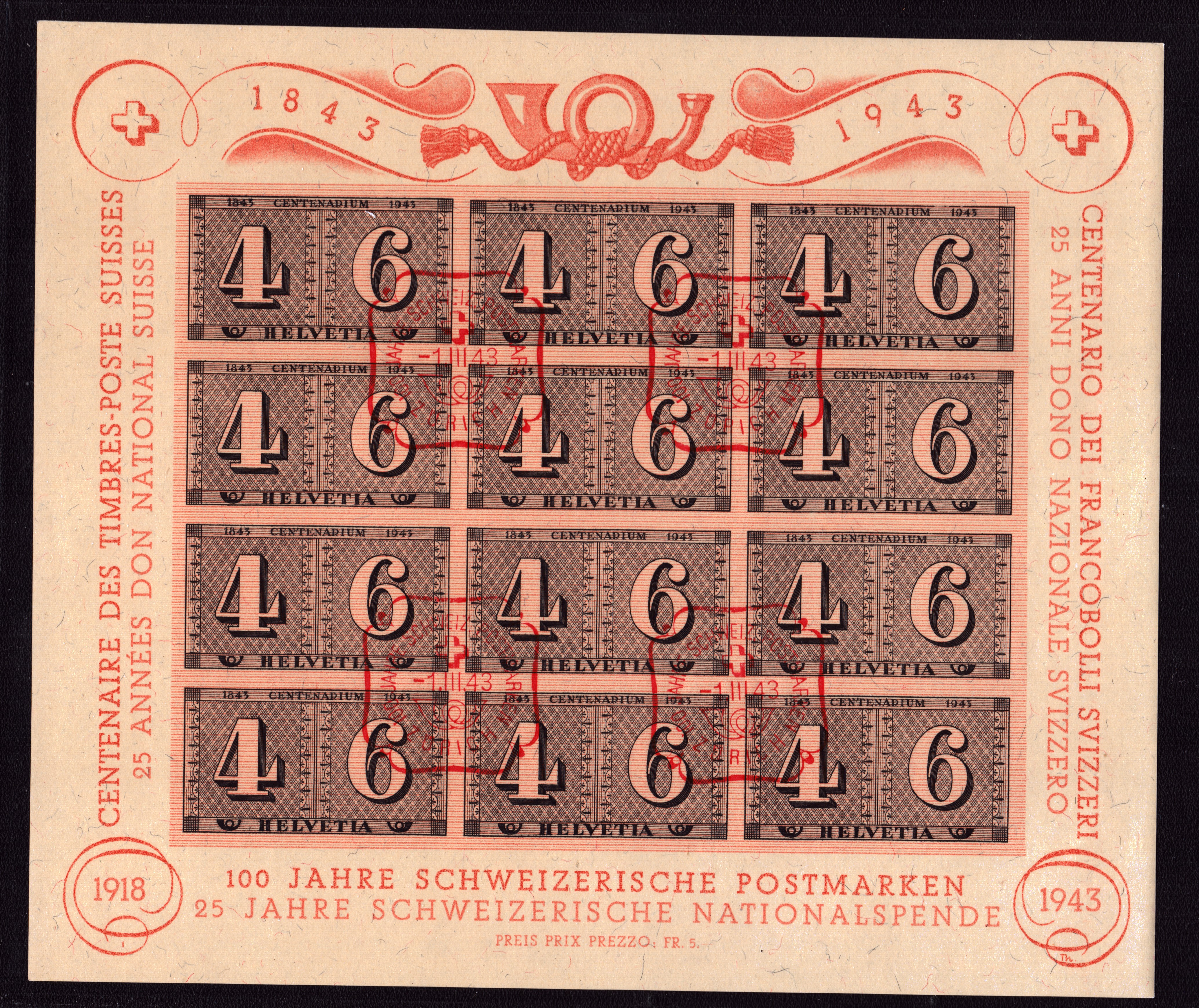 1943 W16 Feuille de luxe oblit. 1.III.43