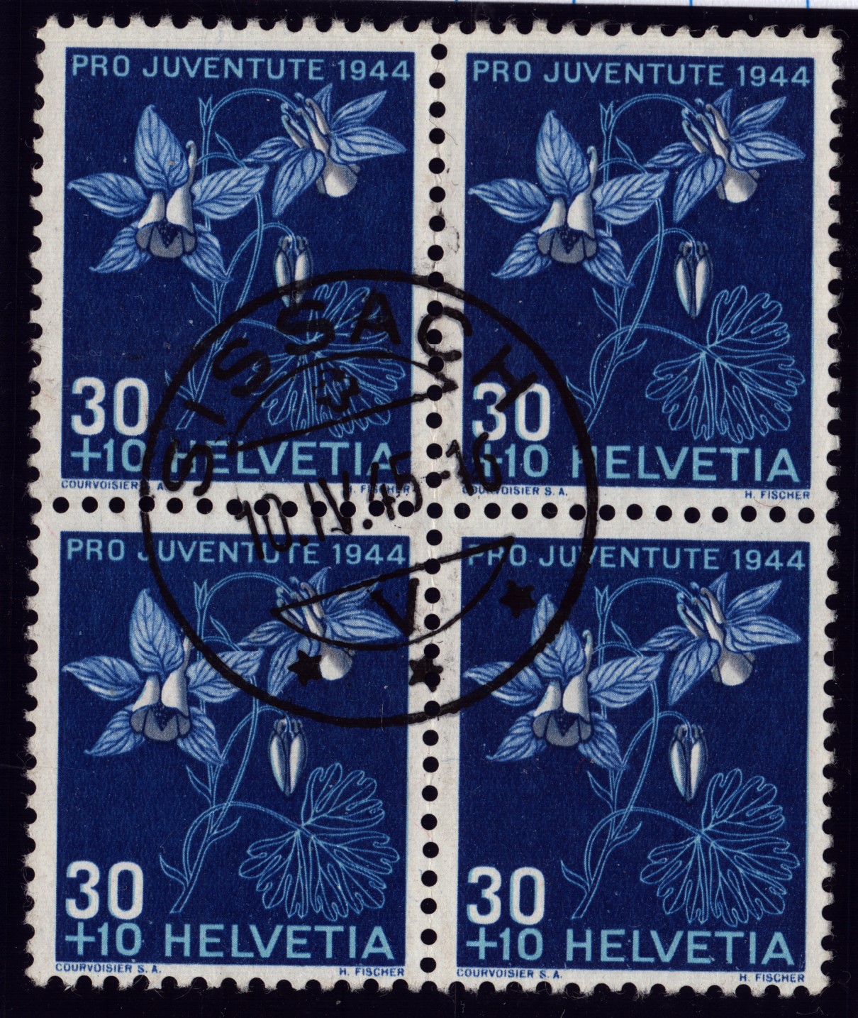 1944 Nr J112 bloc de 4 oblitéré