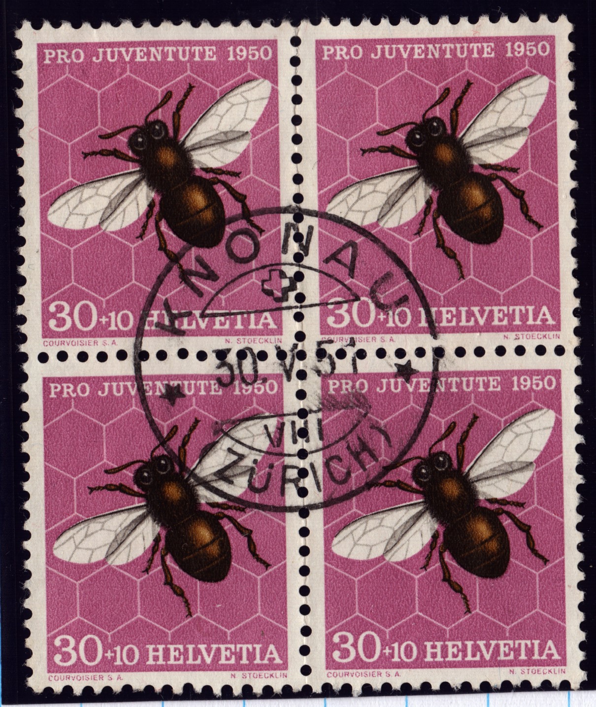 1950 J136 bloc de 4 oblit. KNONAU