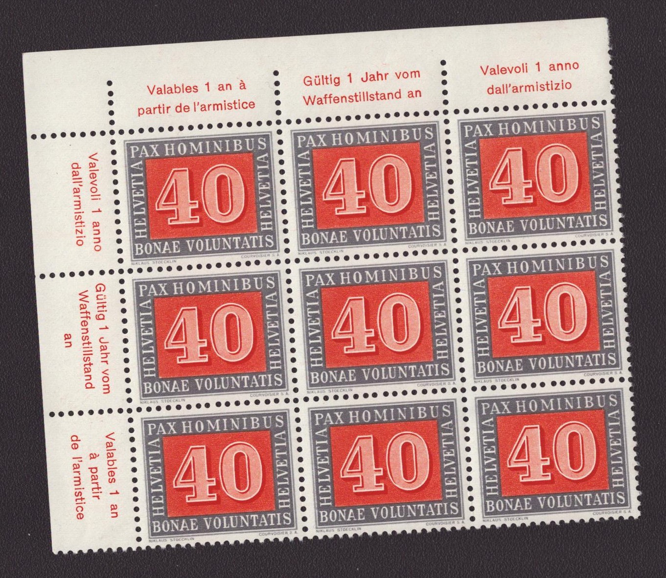PAX 40ct Nr 266 bloc de 9 bord de feuille neuf **