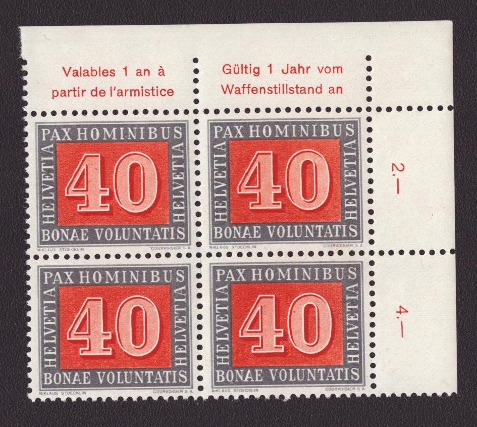 PAX 40ct Nr 266 bloc de 4 neuf **