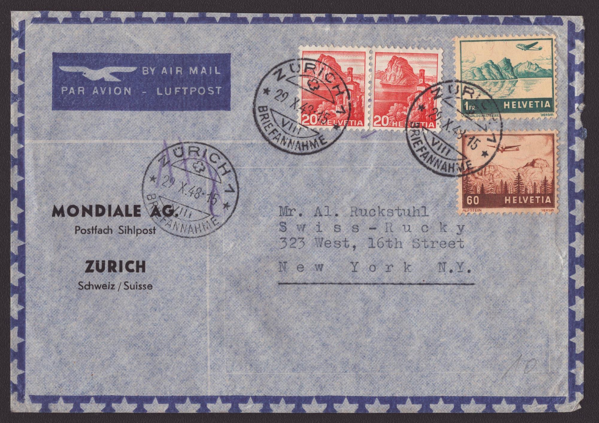 Courrier Par Avion , dest. New York