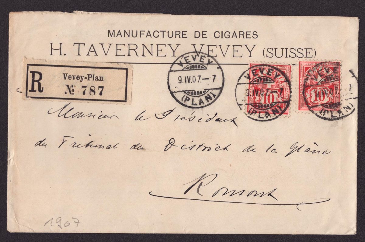 1907 Courrier avec publicité cigares (voir au dos) VEVEY