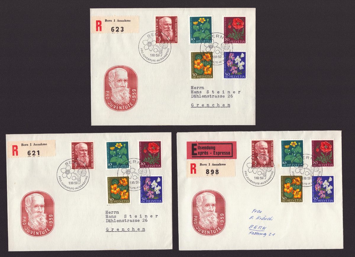 1959 FDC Pro Juventute 3x