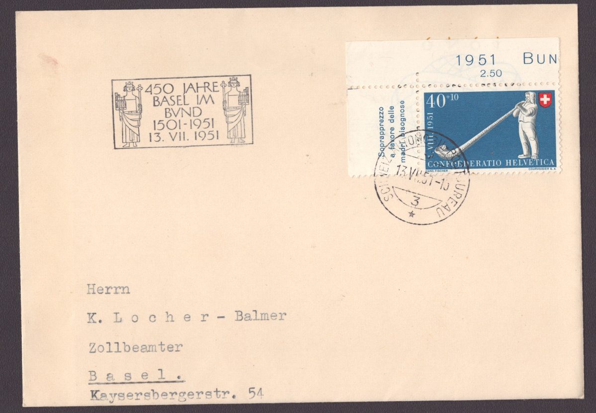 1951 Pro Patria B55 sur enveloppe