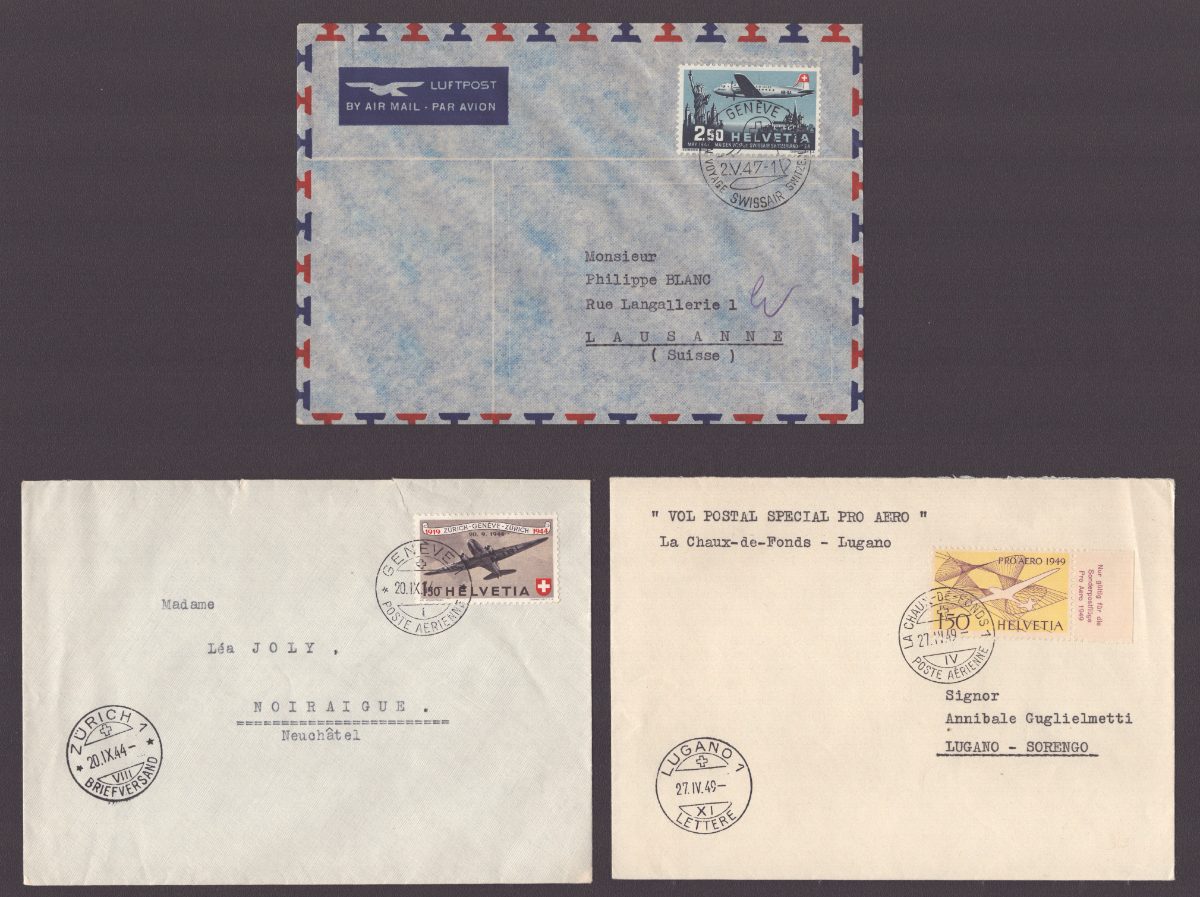 Lot de 3 enveloppes Poste Aérienne F40, F42, F45 (160.-)