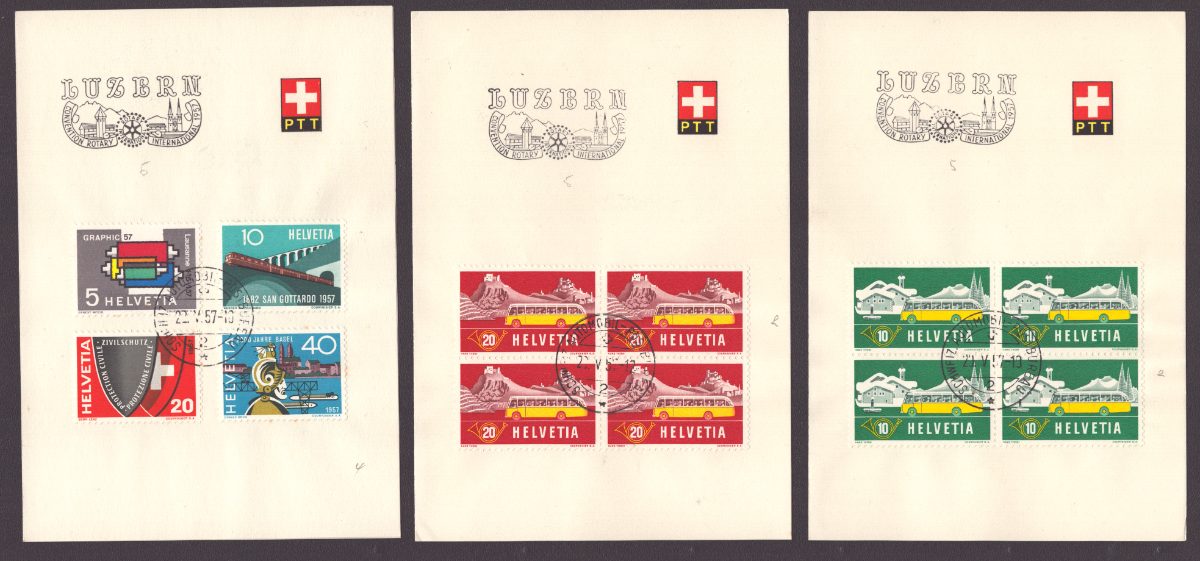 1957 328-331 / 314-315 Automobilpostbureau 2 sur feuillets PTT