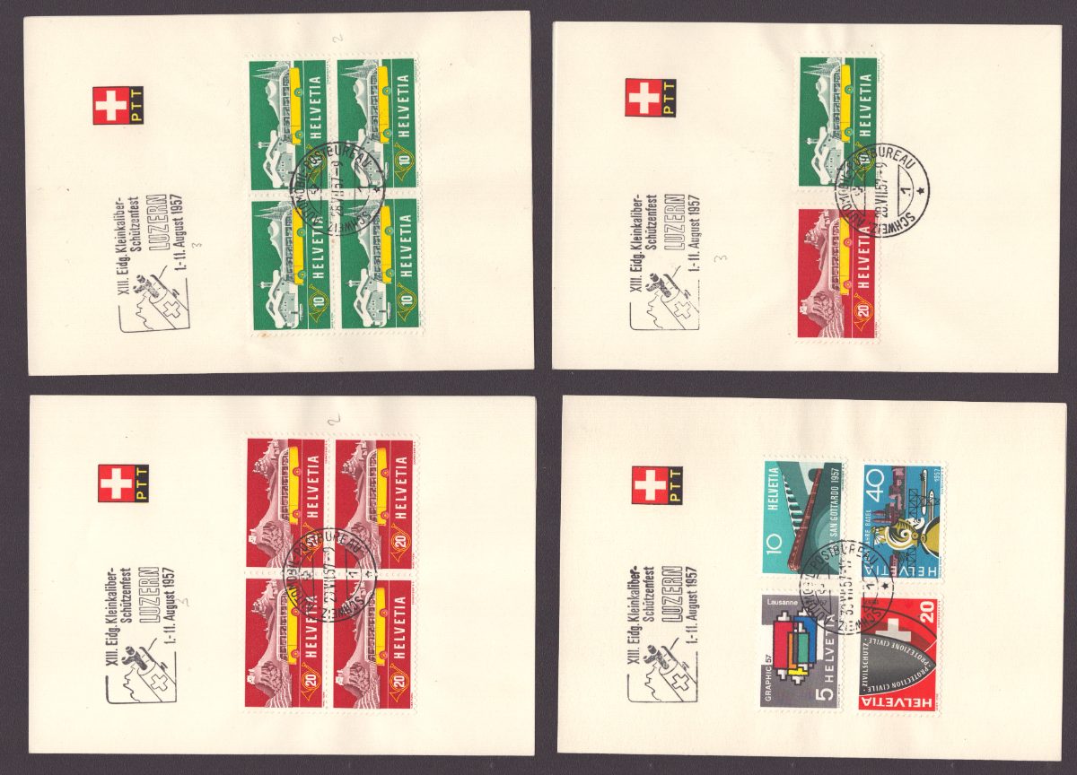 1957 328-331 / 314-315 Automobilpostbureau 2 sur feuillets PTT