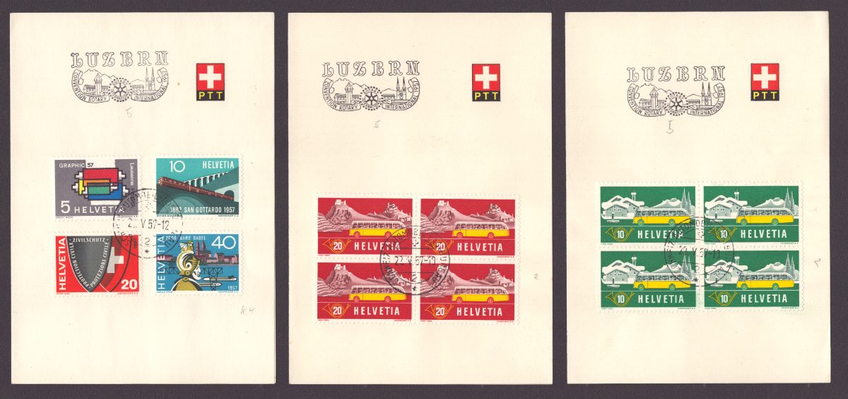 1957 328-331 / 314-315 Automobilpostbureau 2 sur feuillets PTT