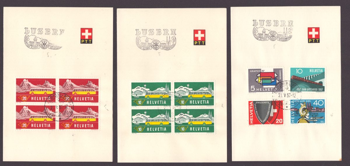 1957 328-331 / 314-315 Automobilpostbureau 2 sur feuillets PTT