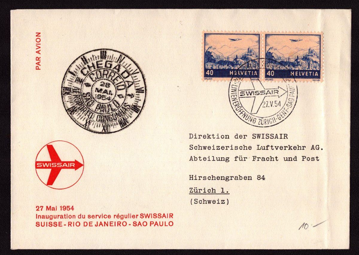 1954 - F44c Suisse - Rio de Janeiro - Sau Paulo (100.-)