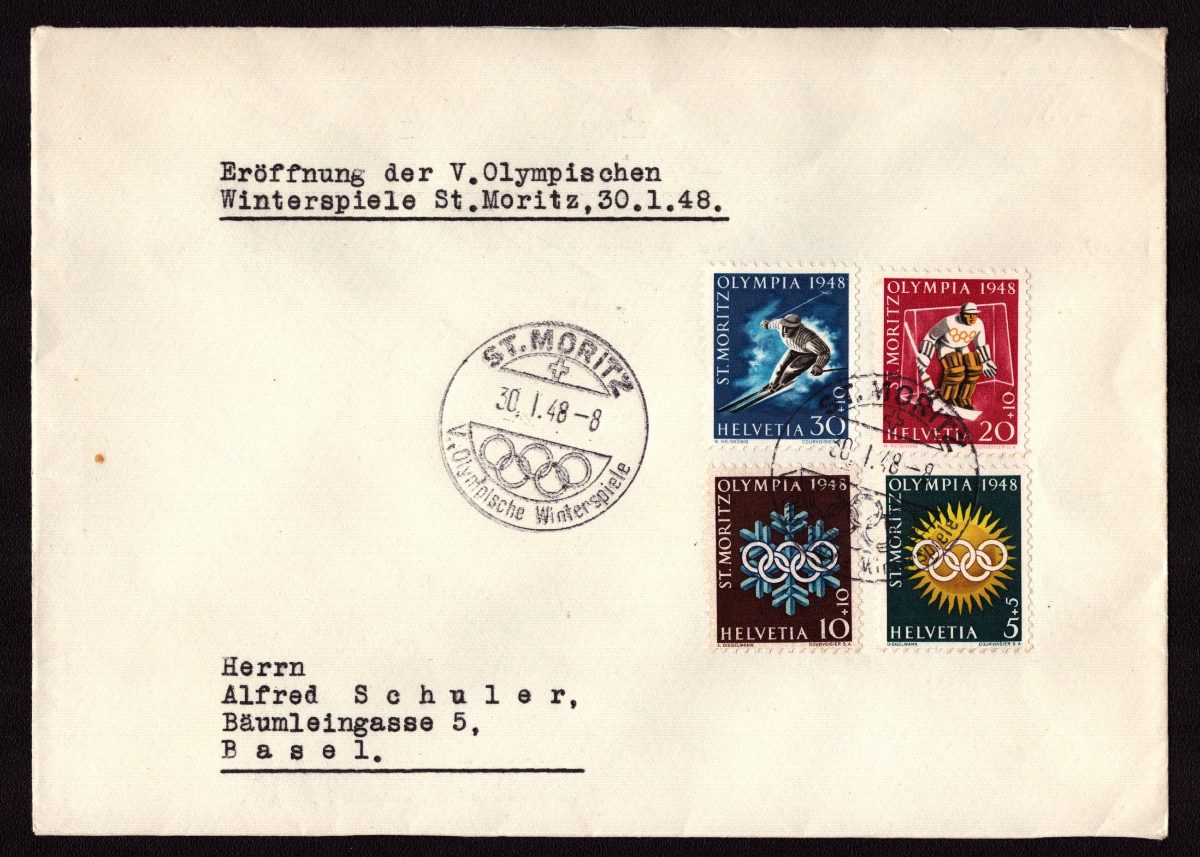 1948 - St.Moritz 30.1.1948 Série sur enveloppe