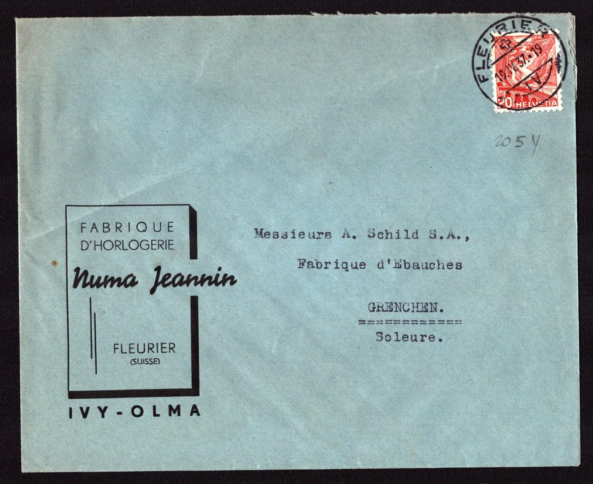 1937 - 205y sur enveloppe horlogerie FLEURIER (125.-)